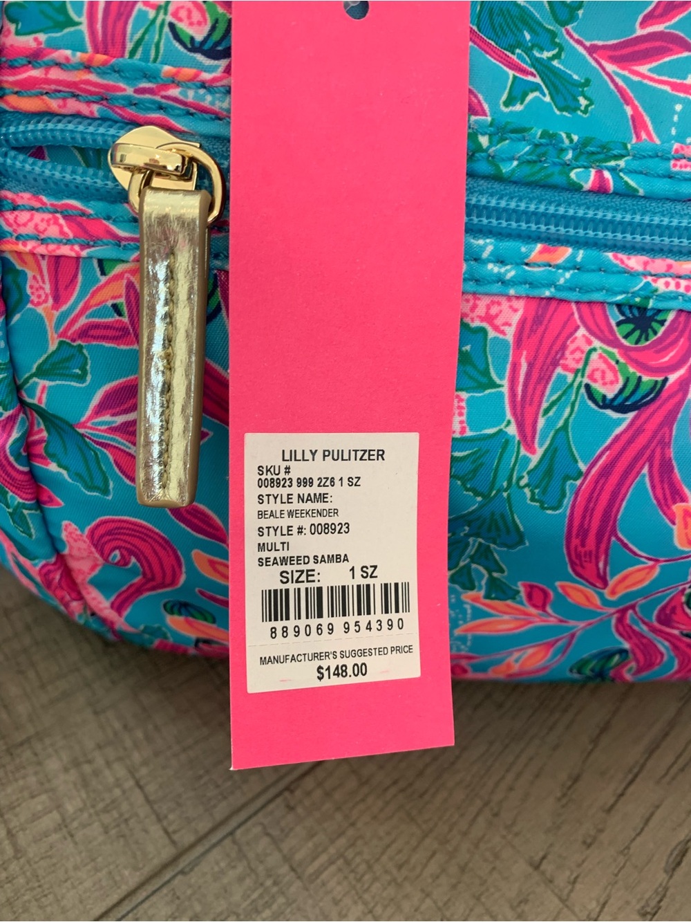 NWT—-Lilly Pulitzer Turquoise & Pink Seaweed Samba Travel Duffel / Weekender - Picture 2 of 3